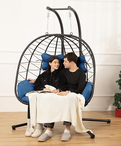 Foldable Cocoon-type Hanging Love-seat with Frame and Cushions