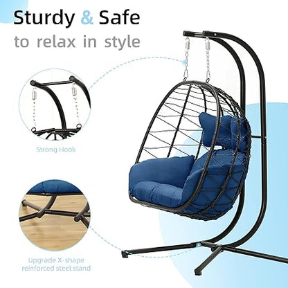 Foldable Cocoon-type Hanging Love-seat with Frame and Cushions
